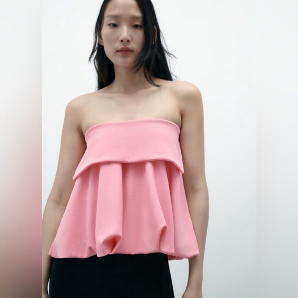 Pink Zara Strapless Bubble Puff Crop Top (NWT)